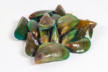 Close up of group Philippine green mussels isolated on White background