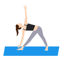 ヨガ三角のポーズをする女性