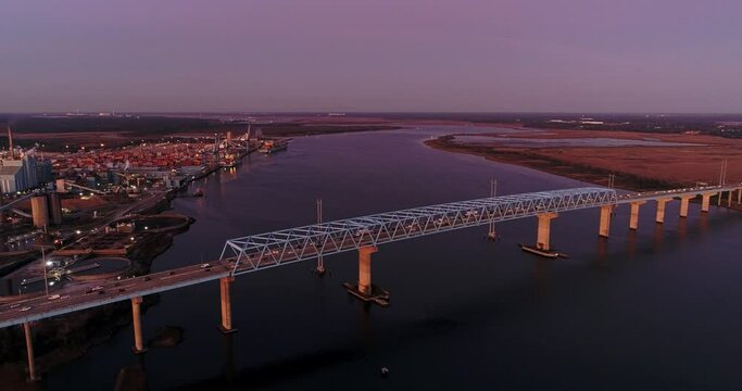 Bridge over Cooper River, Shipping port and industrial paper mill