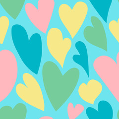 Seamless pattern of hearts; multicolored funny hearts; endless vector pattern for design, backgrounds and clothes.