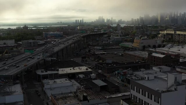 Brooklyn highway and Manhattan skyline New York City NYC