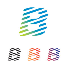 Initial letter B capital logos from unique, abstract and modern lines. Tilted to the right, optimistic going forward and moving. With black and gradation options