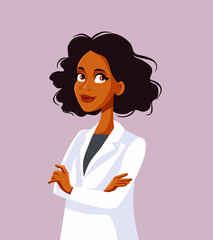 Afro American Female Doctor With Arms Crossed Vector Character 