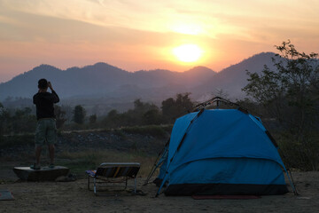 January,2020 : Back side of tent with tourist at Kong Pha Pud Dam,Chantaburi province in Thailand.