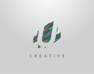 Fototapeta premium Creative U Letter Logo. Modern Abstract Geometric Initial U Design, made of various colorful strips shapes
