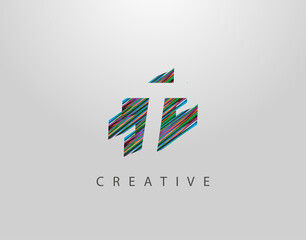 Creative T Letter Logo. Modern Abstract Geometric Initial T Design, made of various colorful strips shapes