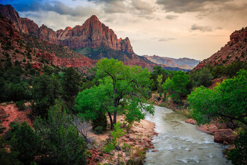 Virgin River and The Watchman Sunset, Zion National Park, Utah