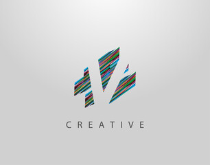 Creative V Letter Logo. Modern Abstract Geometric Initial V Design, made of various colorful strips shapes