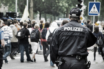 Policeman photographed in Frankfurt am Main, Germany. Picture made in 2009.