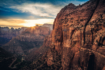 Sunset on Canyon Overlook, Zion National Park, Utah