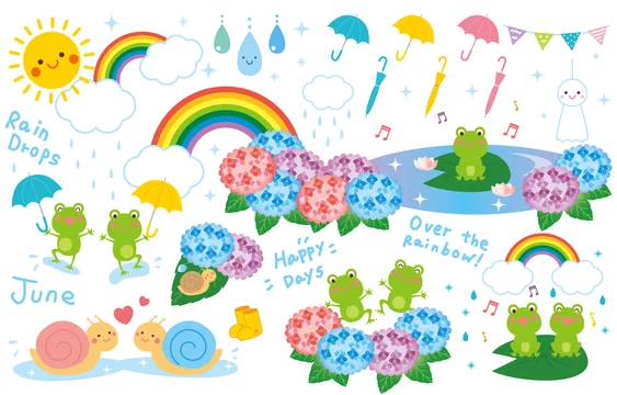 梅雨 雨の日 イラスト セット ベクター Stock Vector Adobe Stock
