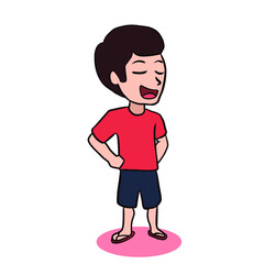 Funny and cute man with red shirt in arrogant pose vector cartoon illustration