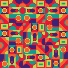 Abstract geometric style retro color vector background. Fabric, carpet, paper ornament design