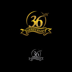 Anniversary vector unusual label. thirtysix year symbol. Birthday abstract logo. 36th jubilee