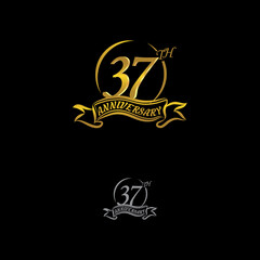 Anniversary vector unusual label. thirtyseven year symbol. Birthday abstract logo. 37th jubilee