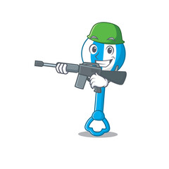 A cartoon picture of Army rattle toy holding machine gun