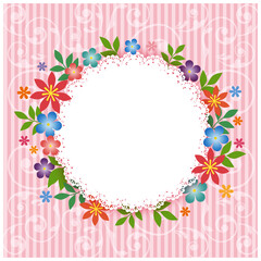 花輪とレース_ピンクボーダー背景