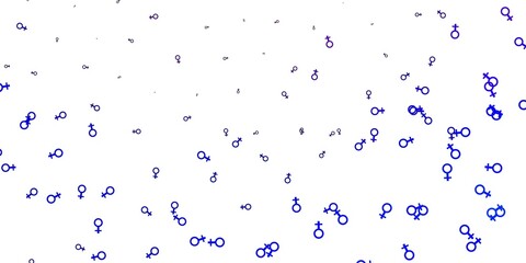 Light Pink, Blue vector texture with women's rights symbols.