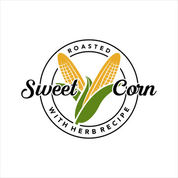 simple sweet corn logo stamp industry, food vector icon and agriculture design template idea