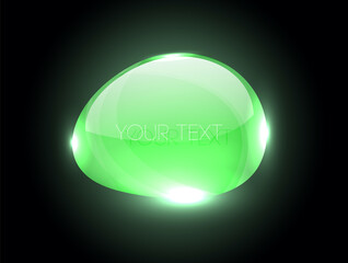 Vector green glass glossy shiny button, bubble, badge or banner