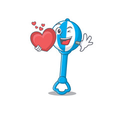 A sweet rattle toy cartoon character style holding a big heart