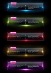 Set of vector glossy aqua style banners or buttons glowing on dark background