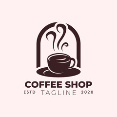 Simple minimalist retro coffee shop logo design vector template with isolated background