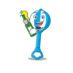caricature design concept of rattle toy cheers with bottle of beer