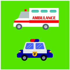 Ambulance and Police Car Flat Vector Icon