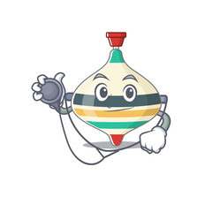 Smiley doctor cartoon character of top toy with tools