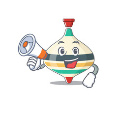 Mascot design of top toy announcing new products on a megaphone