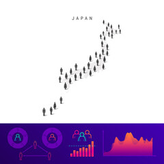 Japanese people icon map. Detailed vector silhouette. Mixed crowd of men and women. Population infographics