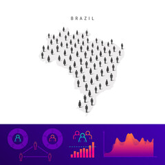 Brazilian people icon map. Detailed vector silhouette. Mixed crowd of men and women. Population infographics