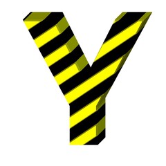 3D ENGLISH ALPHABET MADE OF YELLOW AND BLACK STRIPED WARNING TEXTURE : Y