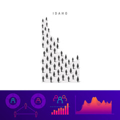 Idaho people map. Detailed vector silhouette. Mixed crowd of men and women. Population infographic elements