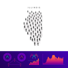 Illinois people map. Detailed vector silhouette. Mixed crowd of men and women. Population infographic elements