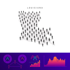 Louisiana people map. Detailed vector silhouette. Mixed crowd of men and women. Population infographic elements