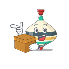 A cheerful top toy cartoon design concept having a box
