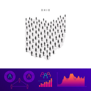 Ohio People Map. Detailed Vector Silhouette. Mixed Crowd Of Men And Women. Population Infographic Elements