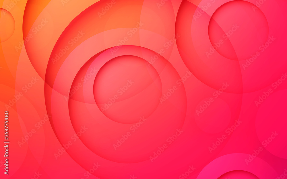 Poster abstract 3d circle papercut layer gradient background pink and orange color