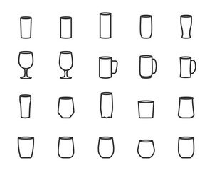 vector drink lines icons set grey on white background.