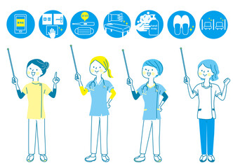 医師　看護師　整体師　白衣　若い女性　表情セット