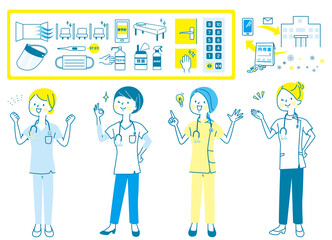 医師　看護師　整体師　白衣　若い女性　表情セット