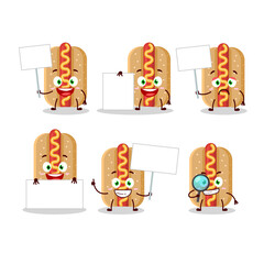Hotdog cartoon in character bring information board
