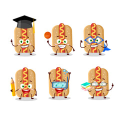 School student of hotdog cartoon character with various expressions