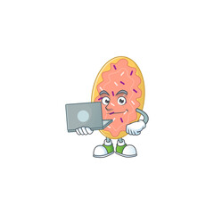 Diligent bread cartoon drawing concept working from home with laptop