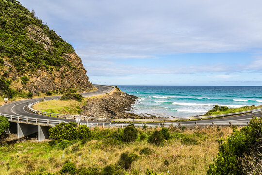 Great Ocean Road winds along the state of Victoria coastline. in Australia.
