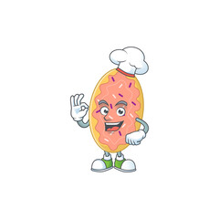 Bread chef cartoon drawing concept proudly wearing white hat