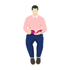 Reading man in modern flat style vector, simple education people concept on white background for your design work, presentation, website or others.