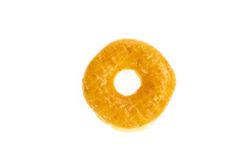 sugary donuts on white background.